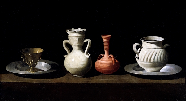 フランシスコ・デ・スルバラン 《茶碗・アンフォラ・壷》 1650年頃 油彩/キャンバス 46×84cm プラド美術館