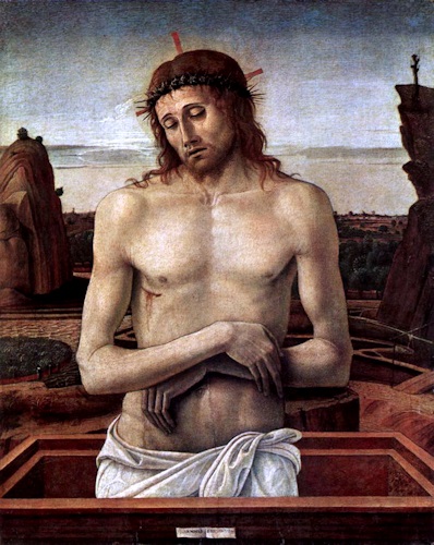 ジョヴァンニ・ベリーニ 《ピエタ(墓の中の死せるキリスト)》 1460 テンペラ・板 48×38cm ポルディ＝ペッツォーリ美術館