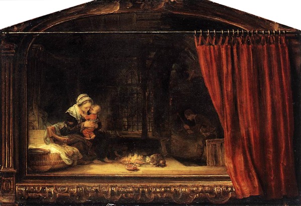 レンブラント・ファン・レイン 《カーテンのある聖家族》 1646年 油彩／板 46.5×68.8cm ドイツ連邦共和国カッセル州立美術館蔵